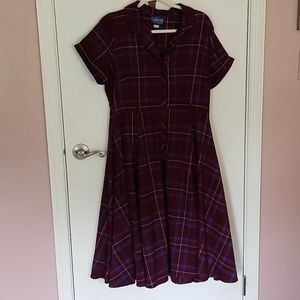 Collectif Caterina burgundy plaid dress XL